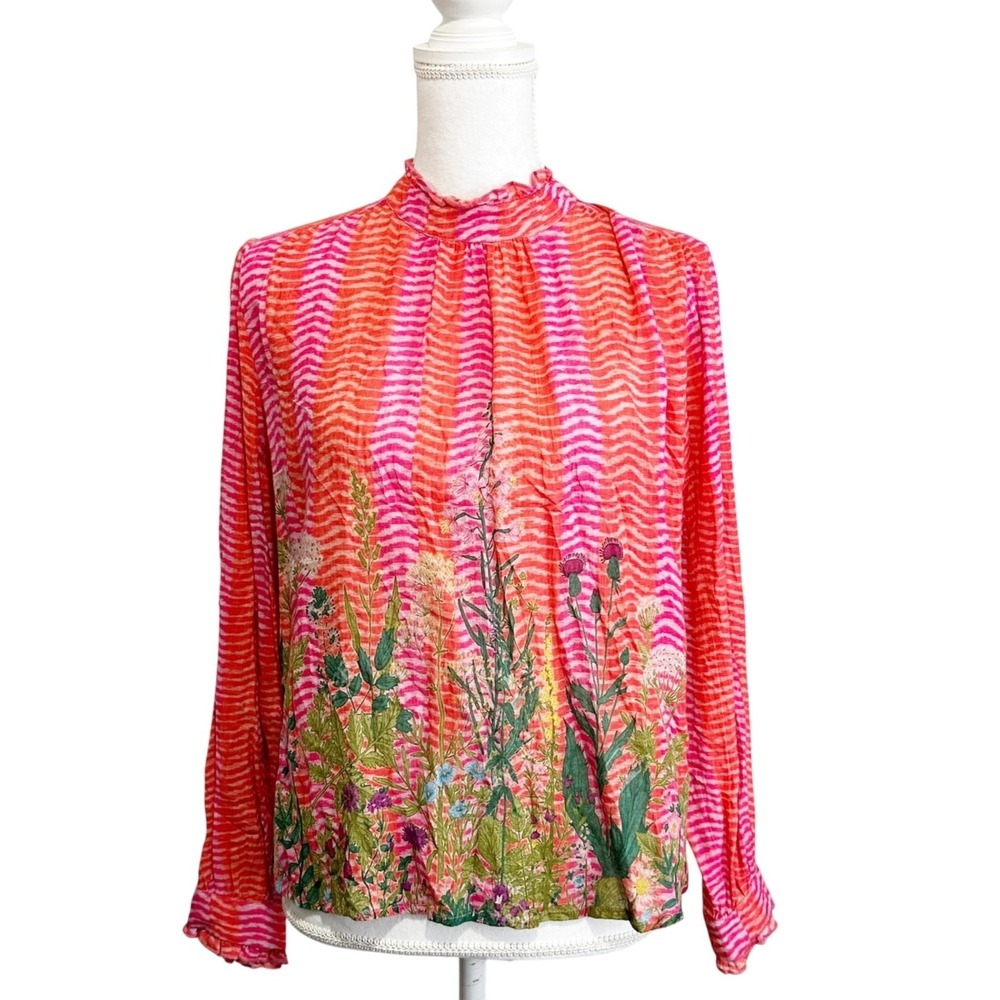 Blank London Anthropologie Womens Annona Blouse Floral Art to Wear Boho Small - Picture 5 of 10